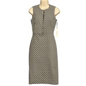 Calvin Klein Womens Dress 2 Black White Mini Geometric Sheath O Ring Zip Retro
